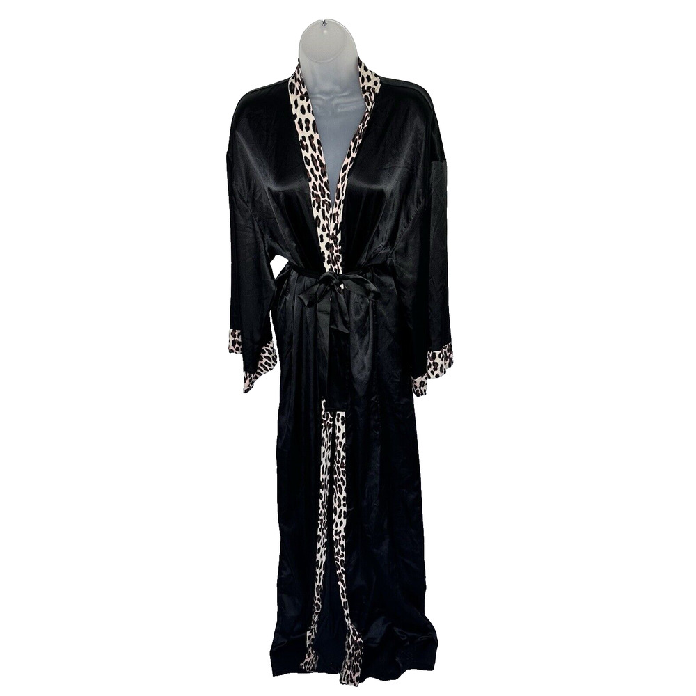 Venus Women's Maxi Robe Long Sleeved Leopard Animal Print Trim Size M